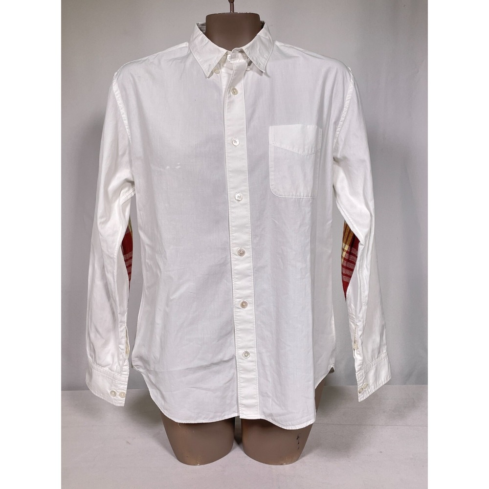 visvim Japan White Cotton Button-Down Checked Elbow-Patch Shirt Men's 2 (MEDIUM)